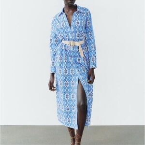 NWT Zara Belted Printed Midi Shirtdress